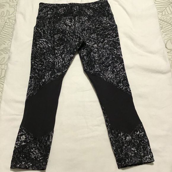 Lululemon Pace Rival Crop 22" Achromatize Ice Grey Black Size 6 - Picture 6 of 14